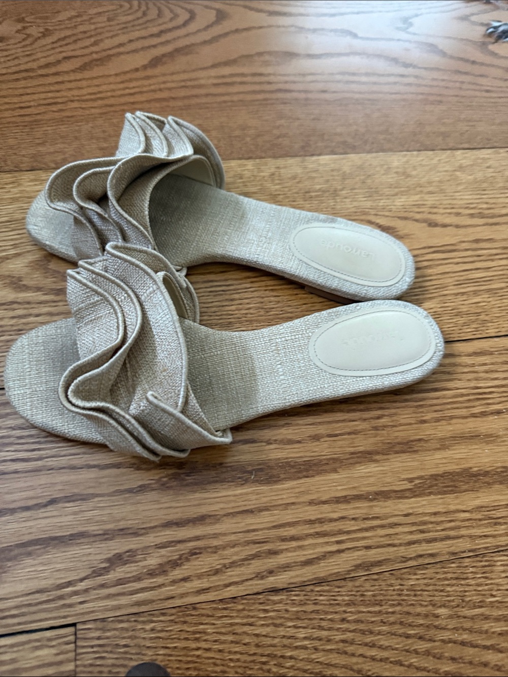 Larroude Beige Ruffle Slide Mules - Picture 4 of 5